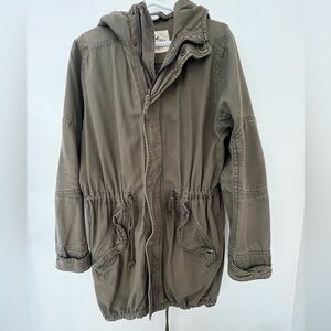 Hollister Olive Green Hooded Jacket Cinched-waist
